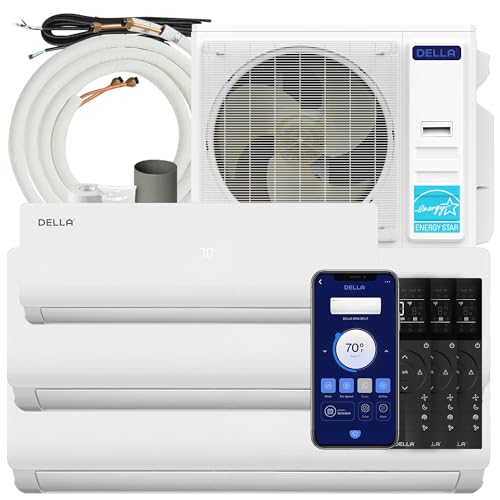 Della 45K BTU ODU Tri 3 Zone 12K 18K 18K BTU 19 SEER2 208-230V Multi Zone Mini Split AC Heat Pump Cools up to 2550 Sq.Ft, Works with Alexa and WiFi, Energy Efficient, Pre-Charged with 16ft K