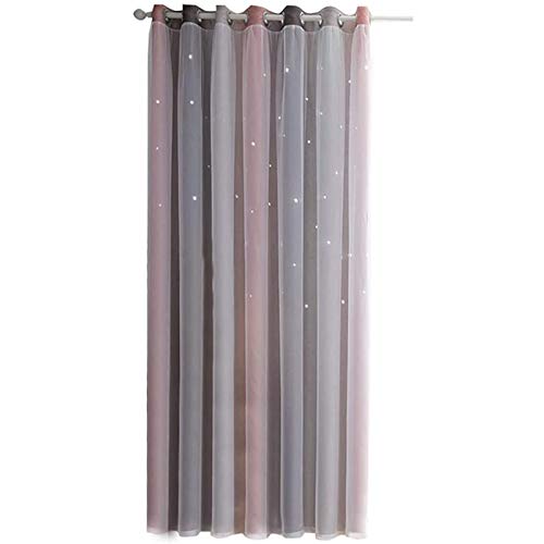 Festnight Cortinas opacas con estrellas, para niños y niñas, para el salón o el dormitorios, doble capa, diseño colorido, 1 panel, poliéster, Gris, 53