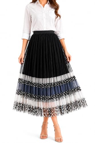Image of THANYA'S BOUTIQUE Women's Korean Style Midi Skirt | Lightweight Flowy Net Fabric | 33 Inches (Approx) | Pleated Elegant A-Line Flare Skirt | Imported Wear & Casual Outfit for Women & Girls