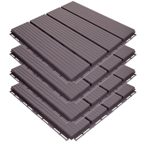 Azulejos de suelo entrelazados imitación madera pack de 4 piezas para balcón
