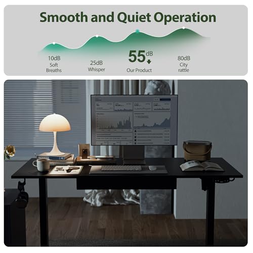 Image of Agilestic Electric Standing Desk with Drawers, 47.8 x 24 Inches Height Adjustable Desk, Stand up Computer Table with Memory Preset, for Work Office Home, Black