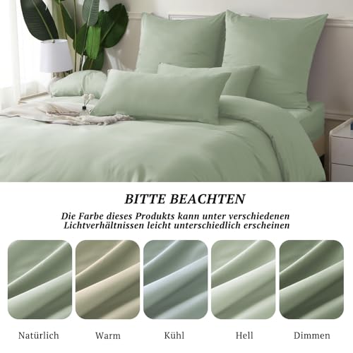 MILDLY Satin Bettwäsche 200x200 Baumwolle,Seidig Luxus Bettzeug,Salbeigrün – Ansicht 6