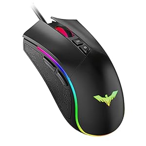 havit Gaming Maus 4800 DPI Wired Gaming Mouse Per Inch Programmierbare Ergonomische RGB Maus mit 7 Tasten und 7 Farben Hintergrundbeleuchtung für Laptop, PC, Computer, Schwarz (MS733)