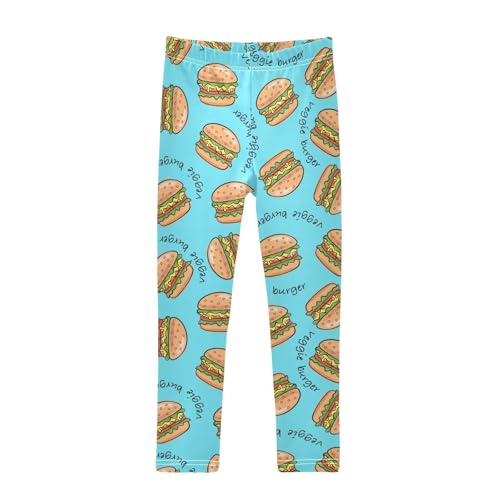 Veggie Burger Girls Leggings,Workout Leggings for Girls Toddler Athletic Leggings Size for 3-10T