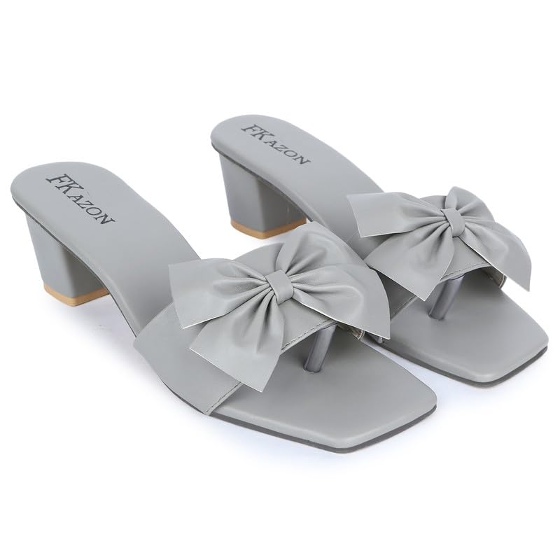 Image of Women's Stylish Block Heel Sandals with Bow Design - FK 516 BLUE HEEL A1 P