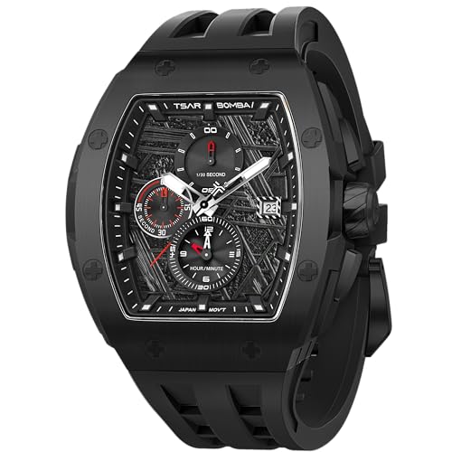 Image of Tsar Bomba Mens Watches Quartz Wristwatch for Men Waterproof 50M Analog Luxury Tonneau Chronograph Calendar Date Men's Dress Business Work Watch Gift for Men