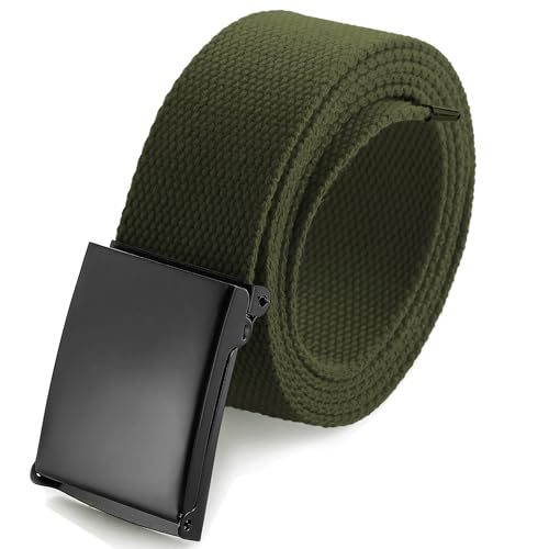 Image of Mile High Life Cut To Fit Canvas Web Belt Size Up to 52 inch with Flip-Top Solid Black Military Buckle
