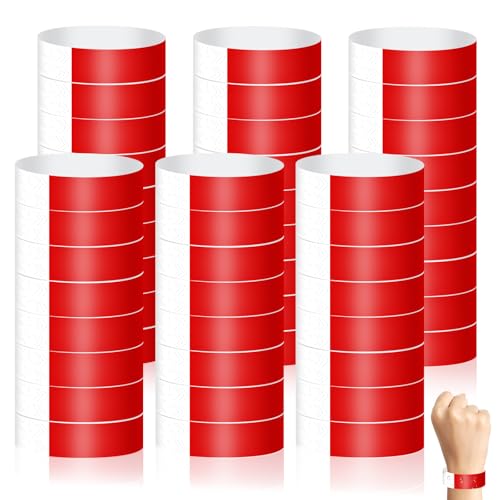 Minfuerang 400 Pièces Bracelets en Papier, Bracelet d'entrée, Imperméables Bracelets d'Identification,Bracelet de Fête pour Événements,Soirées,Festivals,Concerts(Rouge)