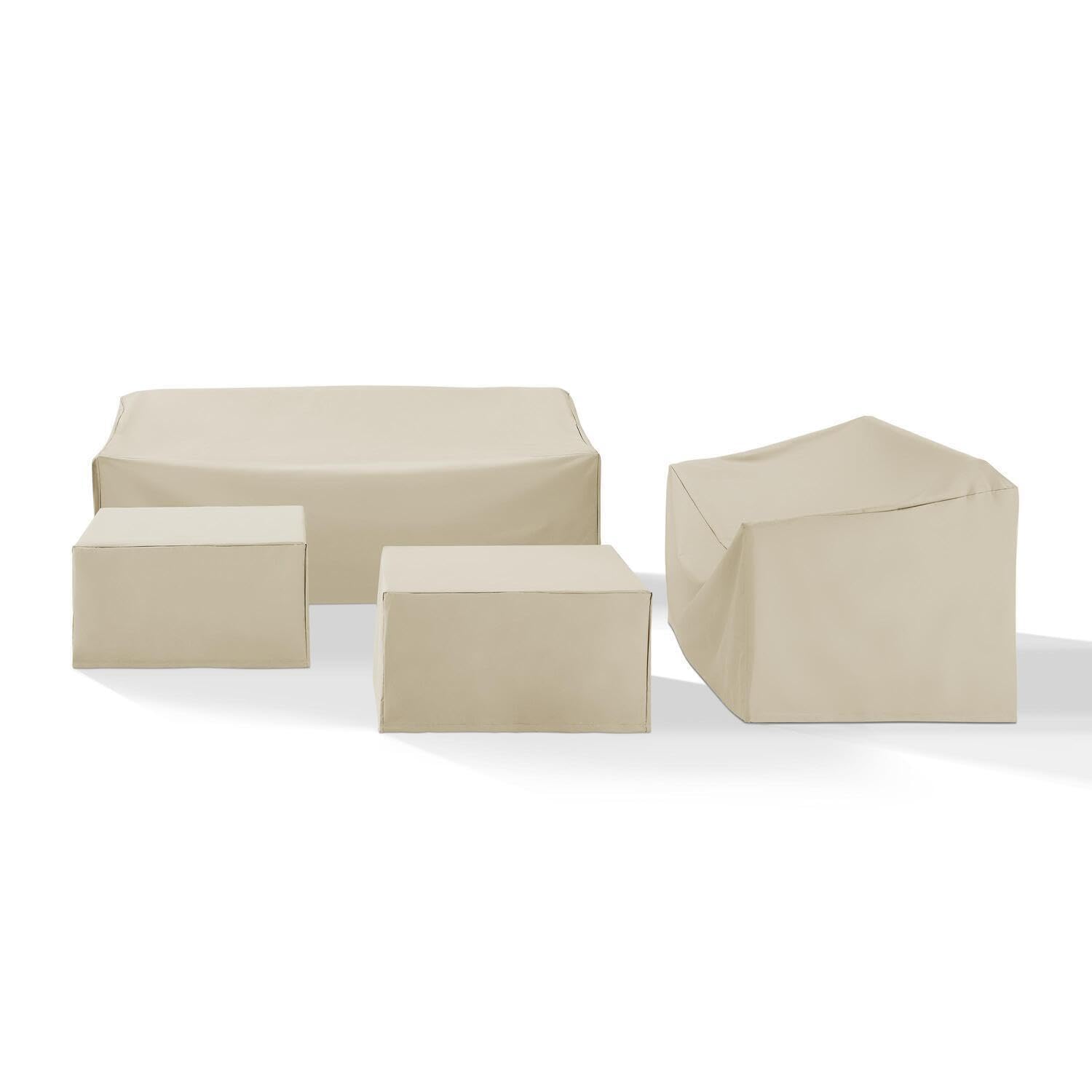 HomeStock City Sleek 4 Piece Sectional Cover Set Tan - Loveseat, Sofa, & 2 Square Table/Ottoman, Washable Outdoor Furniture Covers, Patio Furniture Covers with Drawstrings