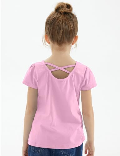 Image of Noomelfish Girls Criss Cross Back T-Shirts Short Puff Sleeve Tee Tops (5-12 Years)