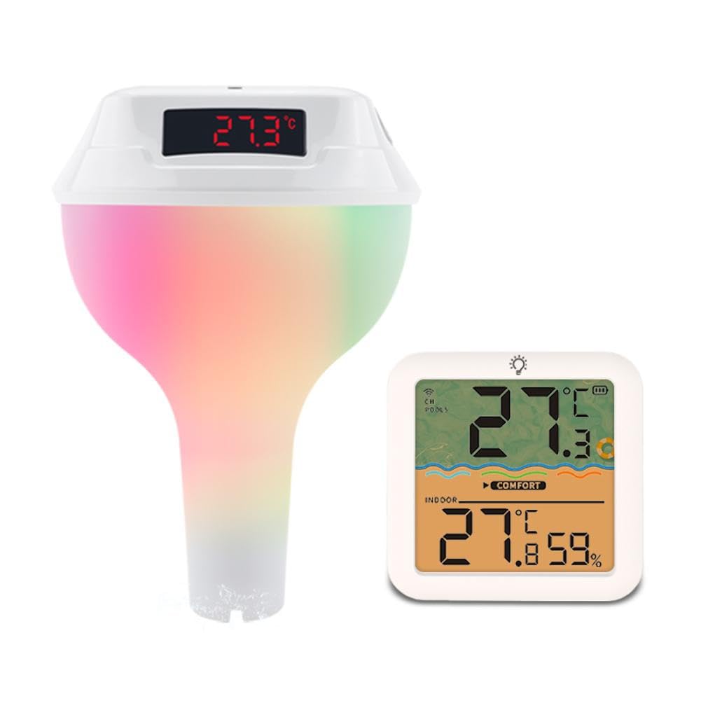 Termómetro Digital Flotante para Piscina, Fácil de Leer, con Panel Solar y Pantalla LED, Resistente Al Agua IP68 y Luz RGB, para Piscina.