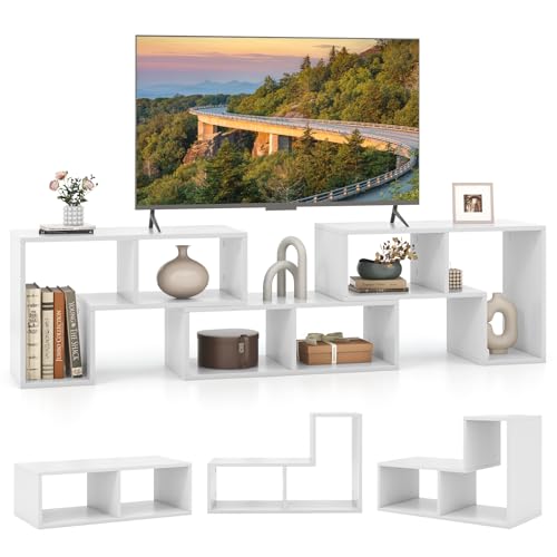Image of GIANTEX Free-Combination TV Stand for Bedroom - Entertainment Center for 50 55 60 65 Inch TV, 3-Piece Media Console Table with Storage Cubes, Deformable Open Storage Bookcase Shelf (White)
