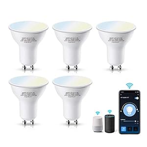 Aigostar Smart WiFi-bulb GU10, warm tot koel wit, 5W dimbare LED-spotlichten, werkt met Alexa en Google Assistant, 400lm…
