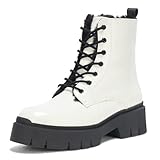 HUGO Women's Kris Chunky Lace Up Boot Fashion, Cream, 4 UK