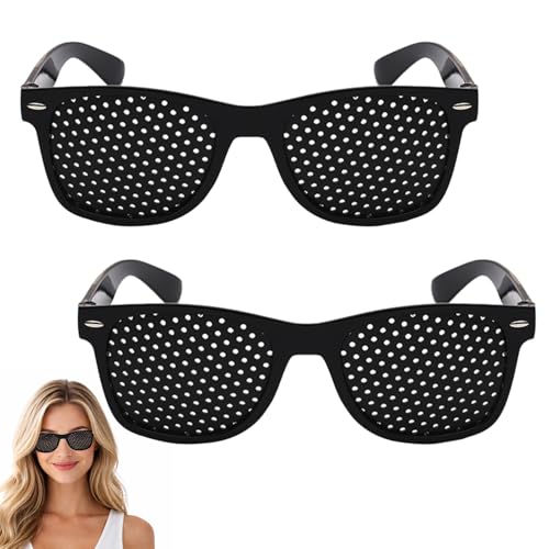 BaZuyunMd Rasterbrille Pinhole Glasses 2 Stück Lochbrille für Augentraining und Entspannung Schwarz mit klappbaren Bügeln