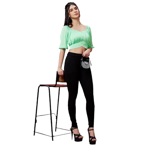Image of Globus Women Green Solid Back Tie-Up Party Crop Top-3639937001