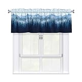 DZGlobal Forest Valances for Windows - Nature Cafe Curtains Misty Woodland Tree Fog Short Curtains for Living Room Bathroom Bedroom Basement