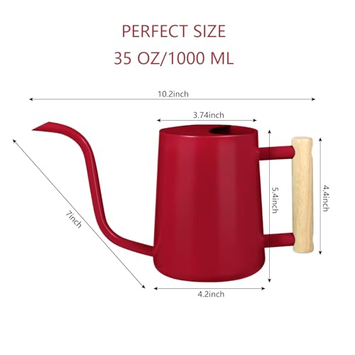 Image of Watering Can Indoor Plants, 35oz Small Stainless Steel Metal Watering Can Modern Decorative Watering Pot with Long Spout for Indoor House Plant Bonsai Garden Flowers (Red)