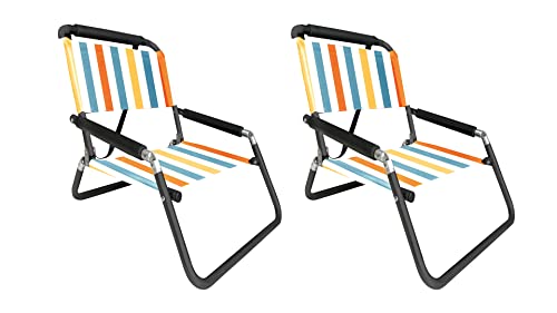 Image of Neso Beach Chairs - Lightweight, Portable and Foldable Recliner Beach Chairs for Park, Camping and Outdoor Adventures - with Slip Pockets and Shoulder Strap - 2 Pack - Vintage Stripes - XL