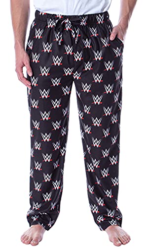 WWE Men's Allover WWE Logo Pattern Adult Loungewear Sleep Pajama Pants (Small) Black