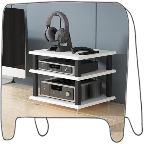 Armario de almacenamiento AV de 4 niveles, soporte móvil y reproductor de CD, torre de audio de madera con estantes para centro multimedia en el hogar, acabado de nogal claro (40 x 35 x 55 cm)