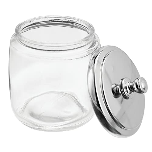Mdesign Small Apothecary Organizer Canister Jars - Glass Containers With Steel Lid For Bathroom, Organization Holder For Vanity, Counter, Hamill Collection - 2 Pack - Clear/Chrome #TOP6