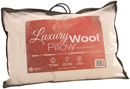 Furnishnk A 100% Hypo ALLERGENIC Natural Wool Filled Hand Made in The UK. Firm Pillow, Cotton, White, Single