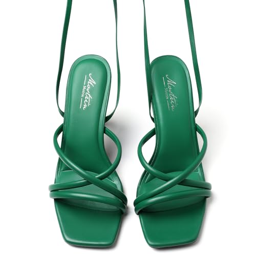 Image of Mostrin Womens Sandals Strappy Heels for Women Lace Up Square Open Toe Heels Tie Up High Heeled Sandals for Prom, Party, Daily Wear
