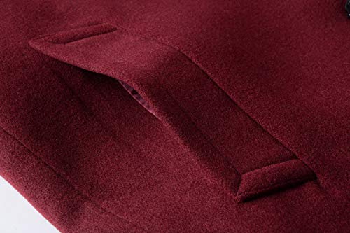 Men's Trench Coat Winter Long Jacket Button Closer Overcoat (168 Burgundy, M)