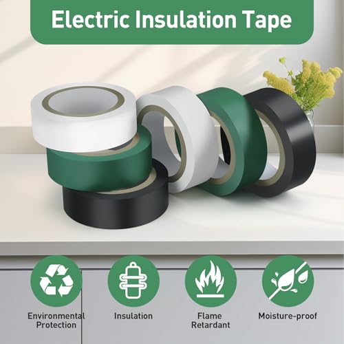 Image of HDAJY 6 Pack Coloured Electrical Tape, Suitable Home DIY, Electrical, Repairs, Automotive and Equipmen, 0.7-Inch by 33 Feet (Black, White, Green)