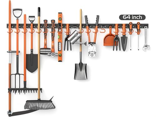 HORUSDY 64 inch Garden Tool Storage | Garden Tool Rack | Wall Mount Tool Organizer | Hangers for Mop and Broom Holder Shovel, Rake, Broom Etc. 1 HORUSDY 64 inch Garden Tool Storage | Garden Tool Rack | Wall Mount Tool Organizer | Hangers for Mop and Broom Holder Shovel, Rake, Broom Etc.