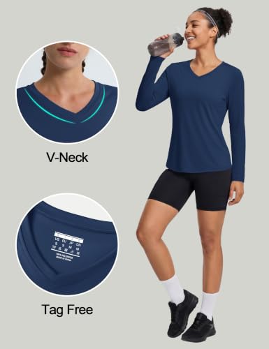 Image of MAGCOMSEN Sun Shirts for Women Long Sleeve SPF Shirt V-Neck UPF 50+ UV Prontection Quick Dry Top for Workout Hiking Swim