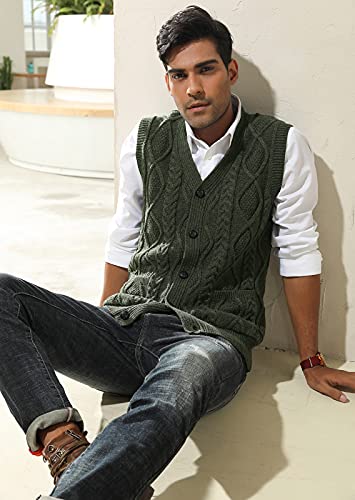 Image of PJ PAUL JONES Mens Cable Knit V Neck Sweater Vest Button Up