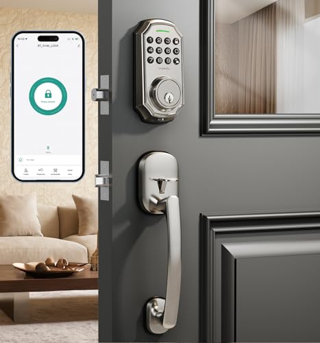 Keyless Entry Door Lock with 2 Handle – Smart Deadbolt, App Control, 100-Code Keypad, One-Time Passcode, Auto Lock & Anti-Peep, Easy Installation for Front Door(Silver+Handle)