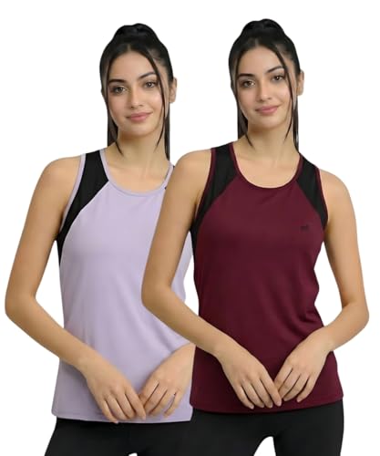 Image of White Moon Women's Gym Tank Top Combo | Pack of 2 Sleeveless Sports T-Shirts for Running, Training & Yoga