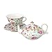 Gracie China by Coastline Imports 4-Piece Porcelain Tea for One, Stacked Teapot Cup Saucer, Blue Cottage Rose Chintz