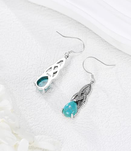 Real Turquoise Earrings Jewelry for Women 925 Sterling Silver Genuine Celtic Knot Vintage Boho Earring with Native Southwest Style4