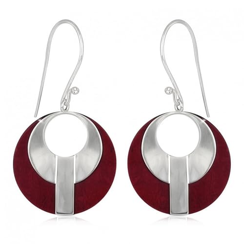 Pendants d'oreilles corail rouge aux éclats iridescents et médaillon rond Medina