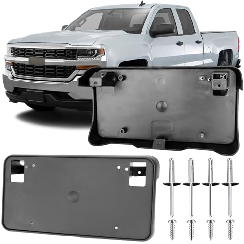 Image of License Plate Bracket Accessories for Chevrolet Chevy Silverado 1500 2016 2017 2018, Silverado 1500 LD 2019, Front Bumper License Plate Holder Replacement Frame Black Mount