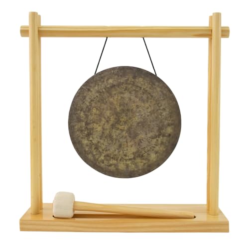 My Little Pagoda 8" to 10" Bronze Gong & Stand - Includes Mallet, Wooden Stand, Perfect for Desktop Sound Healing & Meditation