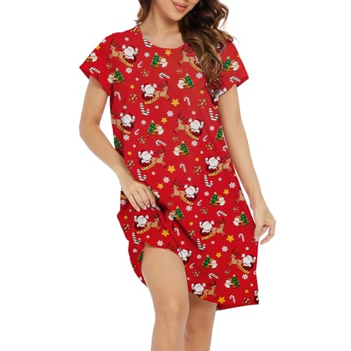 Zando Christmas Cotton Nightgown for Women - Soft Night Gowns for Adult Sleep Shirts - Womens Night Shirts for Sleeping Christmas Man Large