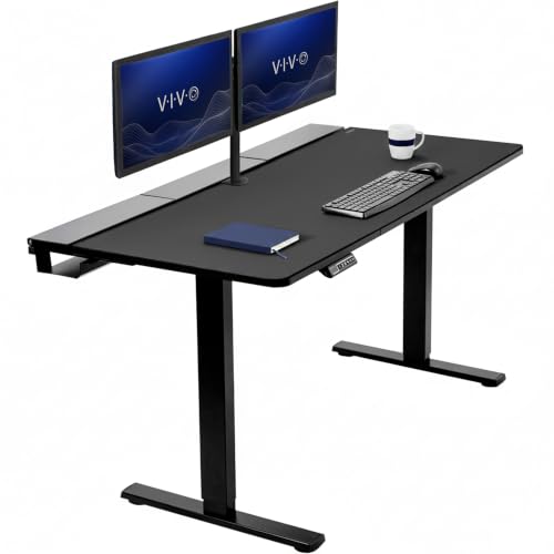 Image of VIVO Black 60 x 30 in Stand Up Desk, DESK-KIT-1B6-P3B | Electric, Holds 220 lbs, Sit Stand, Height Adjustable Table, Cable Tray, Full-Size Mouse Pad, Office Furniture, Black Frame