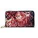 Produktbild JHGFG Rose Flower Glitter Damen RFID Blocking Zip Around Wallet Echte Leder Clutch Langer Kartenhalter Organizer Wallets Große Reisetasche