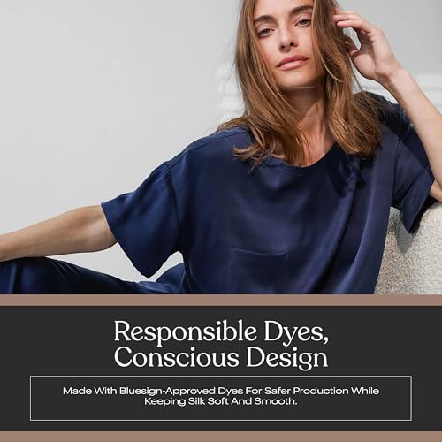 Image of Lunya Washable Silk Tee Pant Set for Women - Oversized Top with Pocket and Pull On Pants