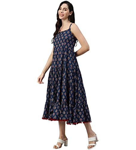 Image of Divena Rayon Cream A-Line Floral Printed Midi Dress