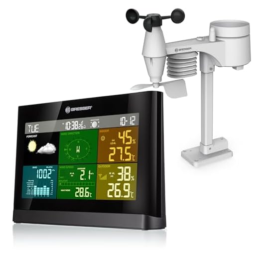 Bresser Wetterstation Funk mit Außensensor Wetter Center mit 5-in-1 Außensensor (Temperatur, Luftdruck, Luftfeuchtigkeit, Windmesser, Regenmesser)