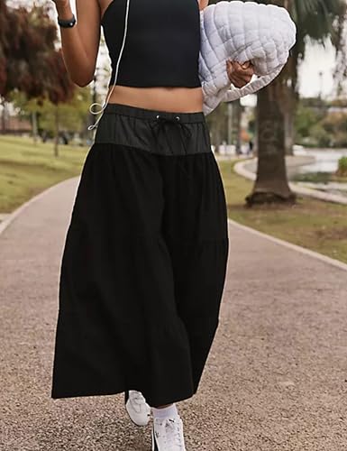 Zontroldy Women's Summer Tiered Wide Leg Flowy Boho Pants Drawstring Low Rise Palazzo Flared Cropped Trousers2