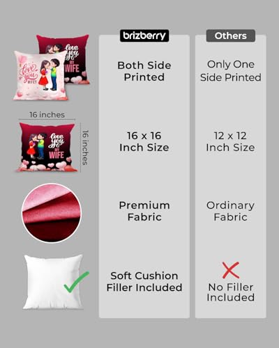 Image of Brizberry Pillow Cushion Gift for Valentine's Day Anniversary Engagement Birthday for Wife Love Romantic Couple Gift with Cushion Filler (16 inch x 16 inch) (Design 11)