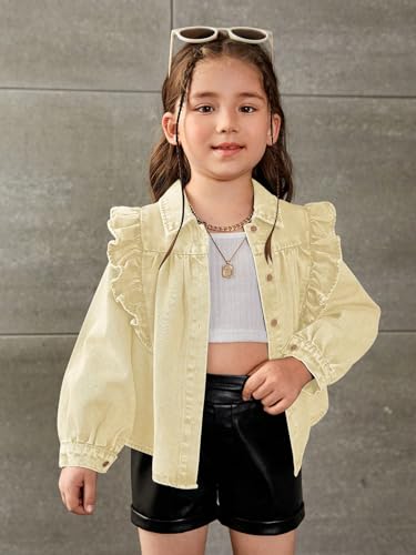 WDIRARA Toddler Girl's Ruffle Trim Collared Long Sleeve Button Up Denim Shirt Jacket3
