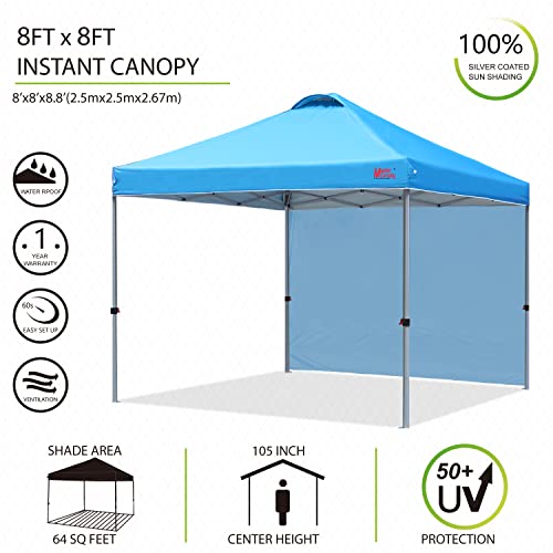 Image of MASTERCANOPY 8x8 Durable Pop Up Canopy Tent with 1 Sidewall, Sky Blue